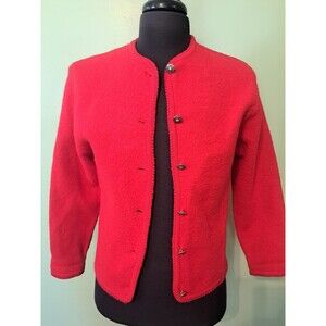 VTG Tally-Ho 100% Wool Red Button Up Sweater Cardigan Size M READ Tiny Hole Slve